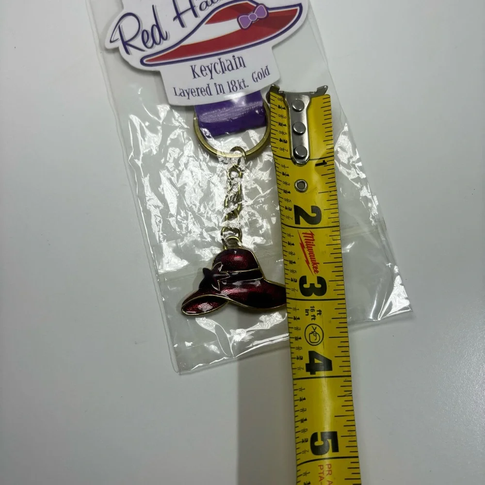 RED H'ATTITUDE NWT Keychain Red Hat Society 18 kt. Gold‎ Layered Hat w/Flower